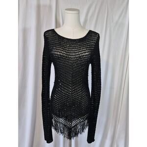 New Bebe Womens Black Y2K Crochet Sequin Sweater Top Medium